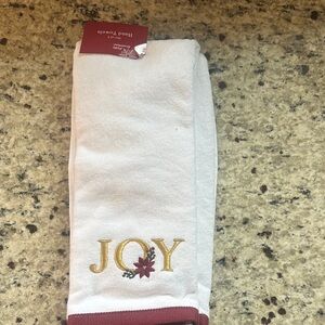 NWT Set of White and Red Joy Hand Towels